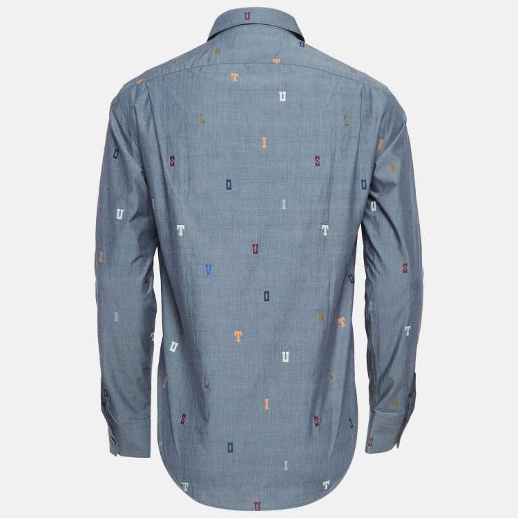 Pre Owned Louis Vuitton Grey Alphabet Embroidered Cotton Shirt XS