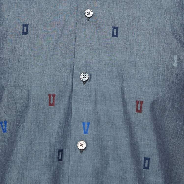 Pre Owned Louis Vuitton Grey Alphabet Embroidered Cotton Shirt XS