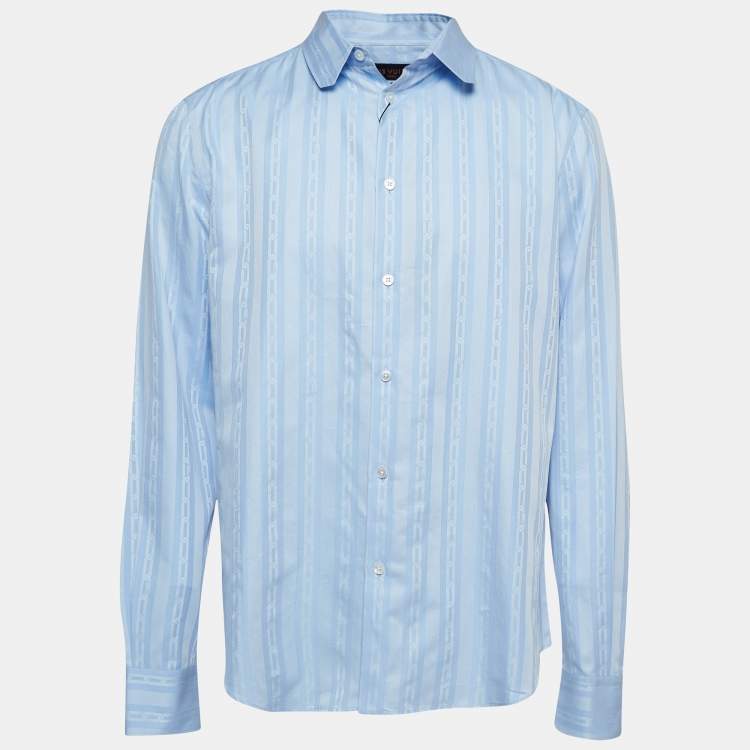 Pre Owned Louis Vuitton Blue Striped Cotton Regular Fit Shirt XL