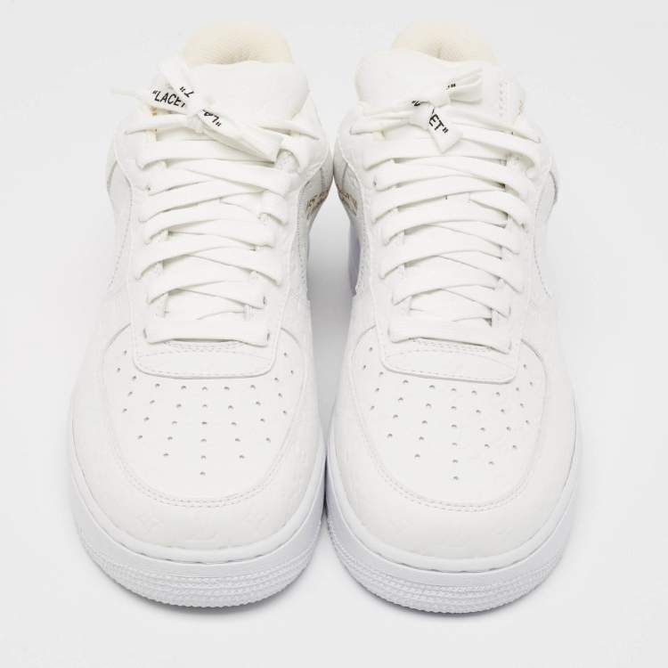 Pre Owned Louis Vuitton x Nike White Monogram Canvas and Leather Air Force 1 Sneakers Size 42.5