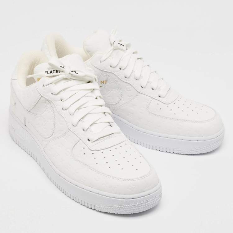 Pre Owned Louis Vuitton x Nike White Monogram Canvas and Leather Air Force 1 Sneakers Size 42.5