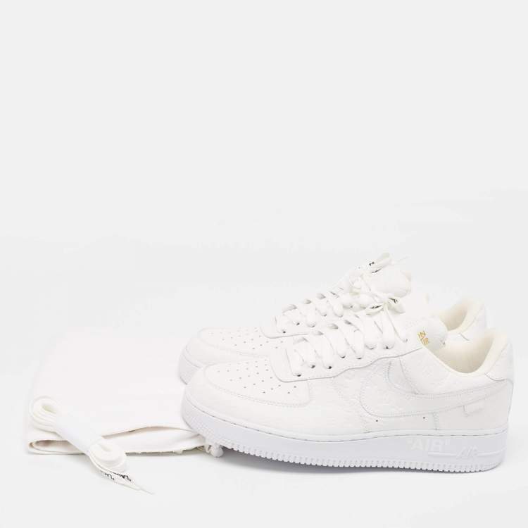Pre Owned Louis Vuitton x Nike White Monogram Canvas and Leather Air Force 1 Sneakers Size 42.5