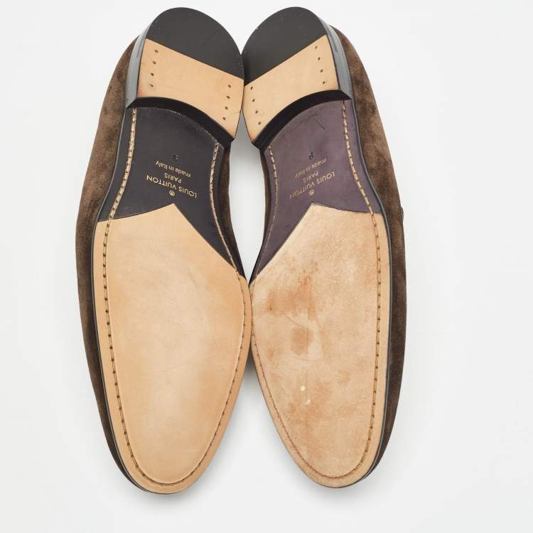 Pre Owned Louis Vuitton Brown Leather and  Suede Penny Loafers Size 43