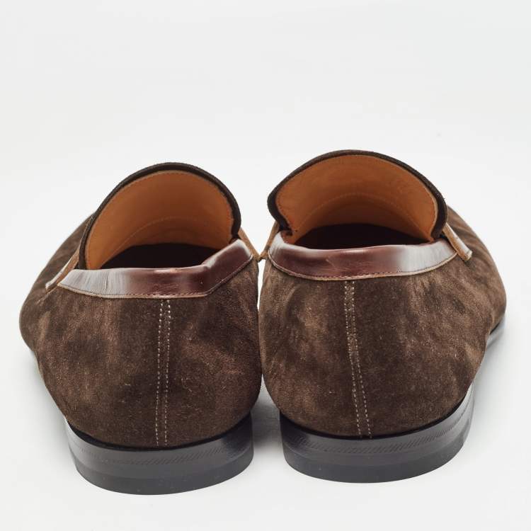 Pre Owned Louis Vuitton Brown Leather and  Suede Penny Loafers Size 43
