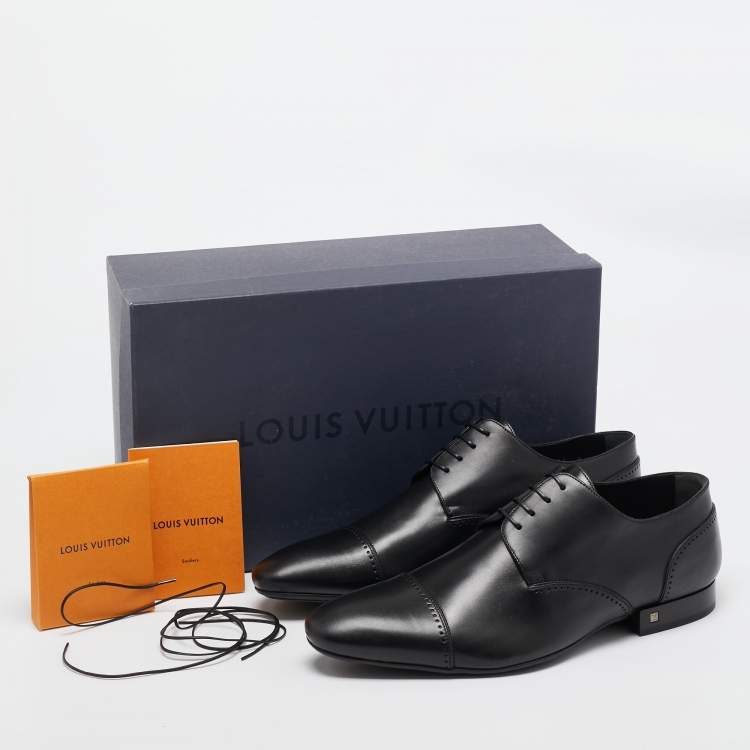 Pre Owned Louis Vuitton Black Leather Oxfords Size 43