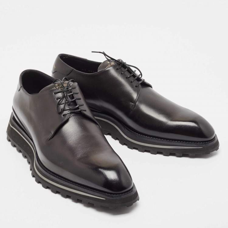 Pre Owned Louis Vuitton Black Leather Lace Up Derby Size 42.5