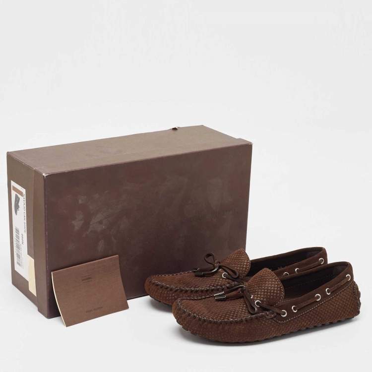 Pre Owned Louis Vuitton Brown Petit Damier Suede Navajo Loafers Size 42