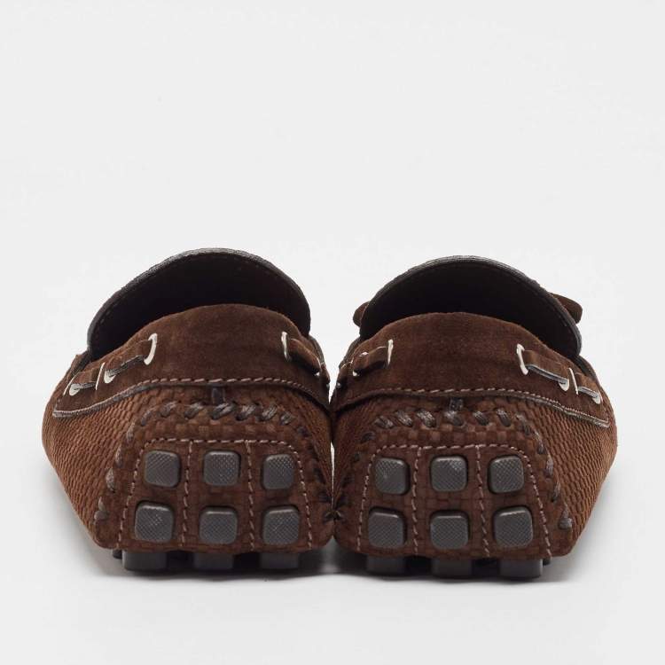 Pre Owned Louis Vuitton Brown Petit Damier Suede Navajo Loafers Size 42