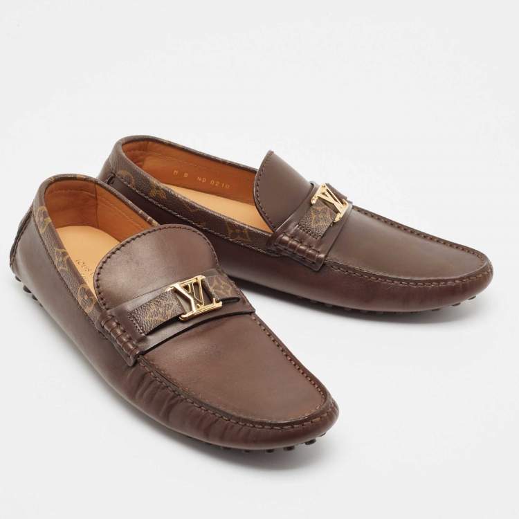 Pre Owned Louis Vuitton Brown Monogram Canvas and Leather Hockenheim Loafers Size 42