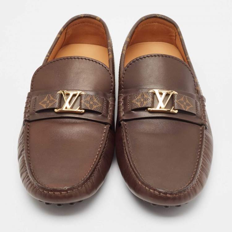 Pre Owned Louis Vuitton Brown Monogram Canvas and Leather Hockenheim Loafers Size 42