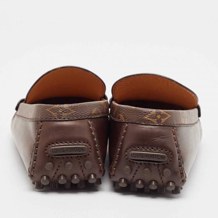 Pre Owned Louis Vuitton Brown Monogram Canvas and Leather Hockenheim Loafers Size 42
