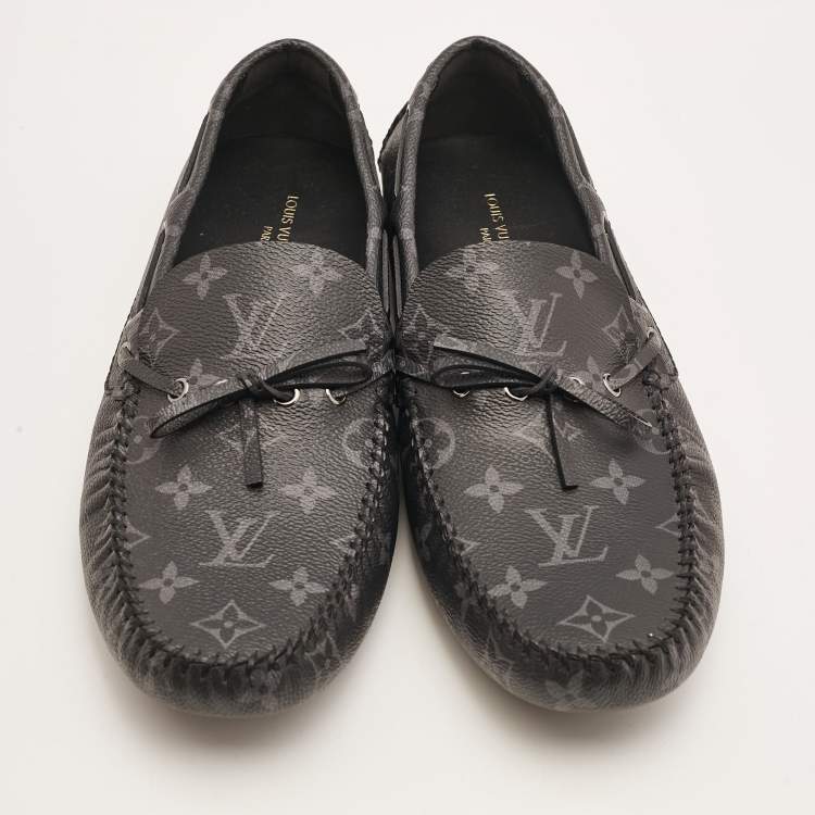 Pre Owned Louis Vuitton Black Monogram Canvas Arizona Loafers Size 43.5