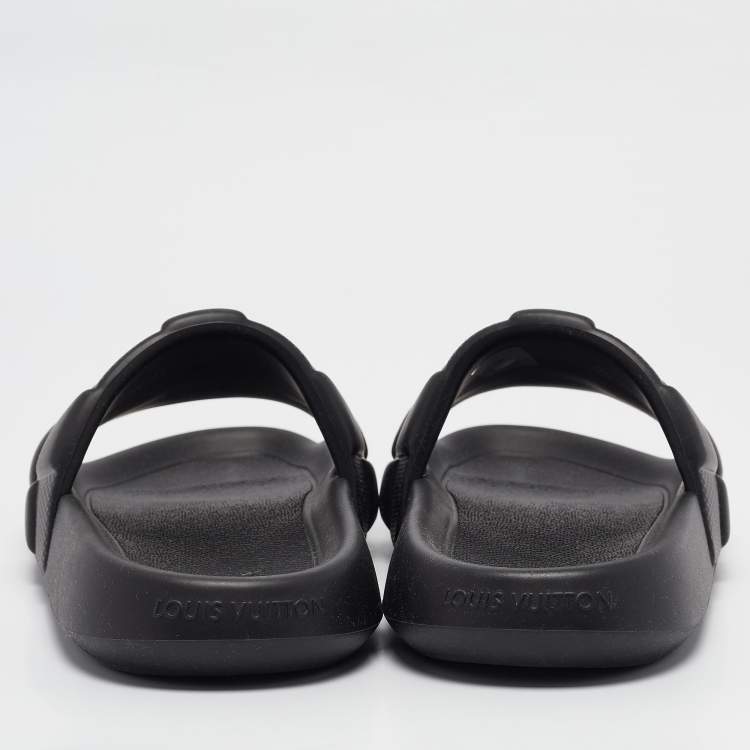 Pre Owned Louis Vuitton Black Rubber Waterfront Slide Sandals Size 43