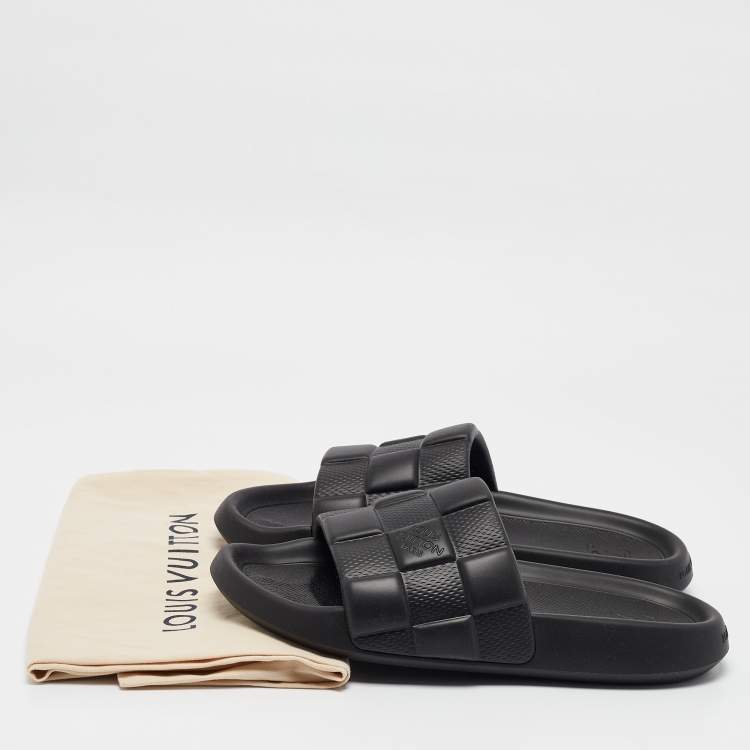 Pre Owned Louis Vuitton Black Rubber Waterfront Slide Sandals Size 43