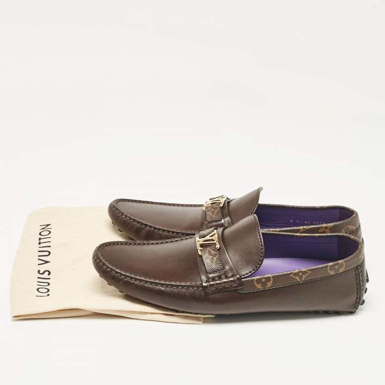 Pre Owned Louis Vuitton Dark Brown Leather Hockenheim Loafers Size 43.5