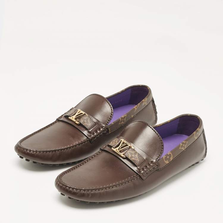 Pre Owned Louis Vuitton Dark Brown Leather Hockenheim Loafers Size 43.5