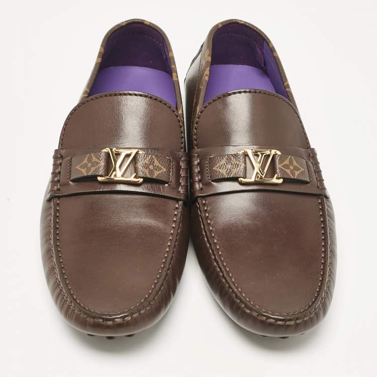 Pre Owned Louis Vuitton Dark Brown Leather Hockenheim Loafers Size 43.5