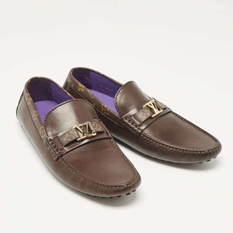 Pre Owned Louis Vuitton Dark Brown Leather Hockenheim Loafers Size 43.5