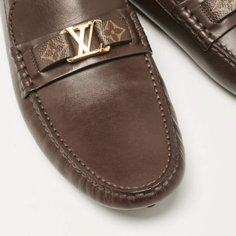 Pre Owned Louis Vuitton Dark Brown Leather Hockenheim Loafers Size 43.5