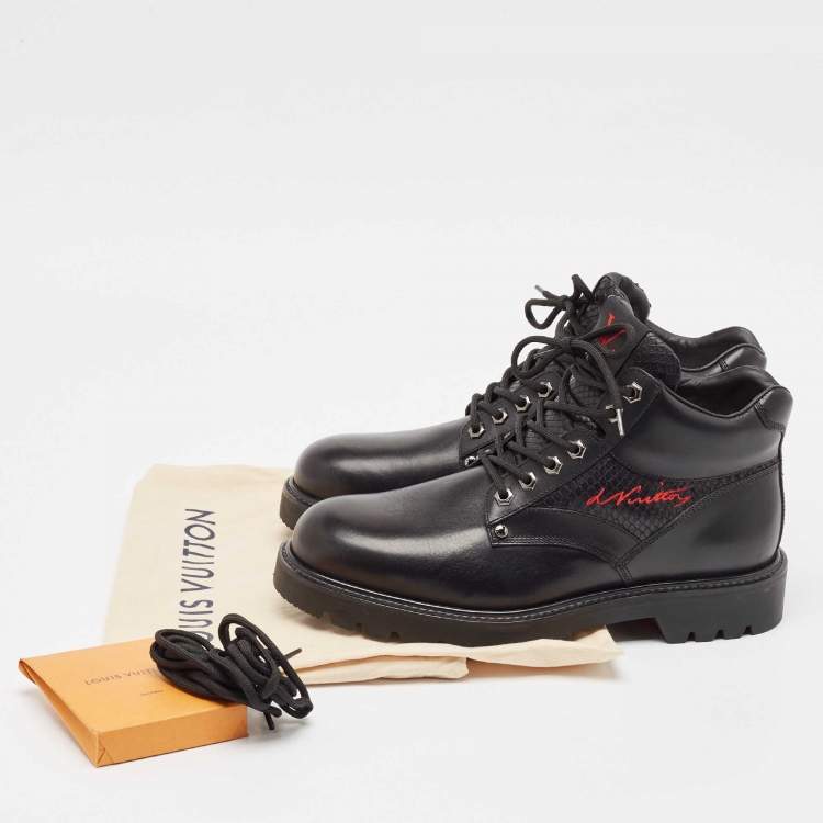 Pre Owned Louis Vuitton Black Leather Ankle Length Oberkampf Ankle Boots Size 41.5