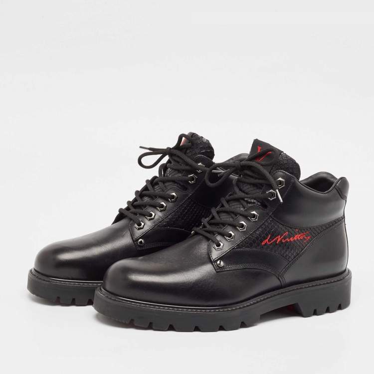 Pre Owned Louis Vuitton Black Leather Ankle Length Oberkampf Ankle Boots Size 41.5