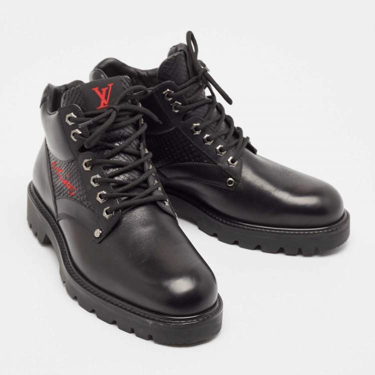 Pre Owned Louis Vuitton Black Leather Ankle Length Oberkampf Ankle Boots Size 41.5