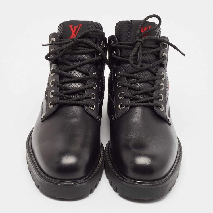 Pre Owned Louis Vuitton Black Leather Ankle Length Oberkampf Ankle Boots Size 41.5