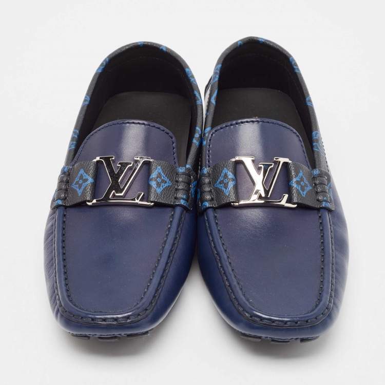 Pre Owned Louis Vuitton Blue Leather Monte Carlo Loafers Size 42.5