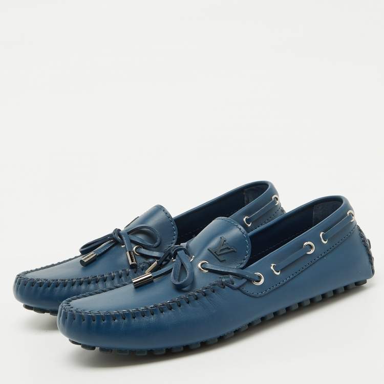 Pre Owned Louis Vuitton Blue Leather Bow Arizona Loafers Size 40