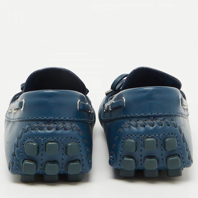 Pre Owned Louis Vuitton Blue Leather Bow Arizona Loafers Size 40