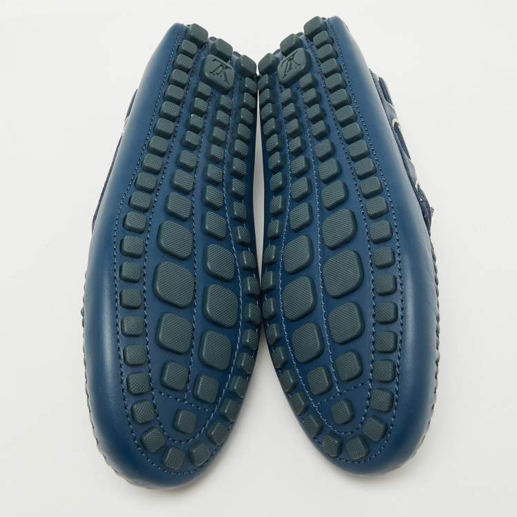 Pre Owned Louis Vuitton Blue Leather Bow Arizona Loafers Size 40