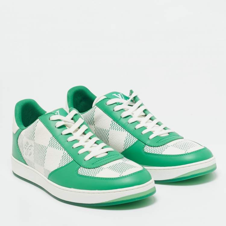 Pre Owned Louis Vuitton Green/White Canvas and  Leather Rivoli Low Top Sneakers Size 41