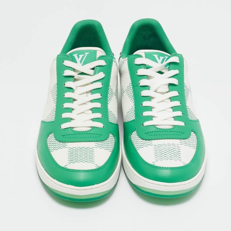 Pre Owned Louis Vuitton Green/White Canvas and  Leather Rivoli Low Top Sneakers Size 41