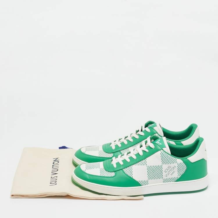 Pre Owned Louis Vuitton Green/White Canvas and  Leather Rivoli Low Top Sneakers Size 41