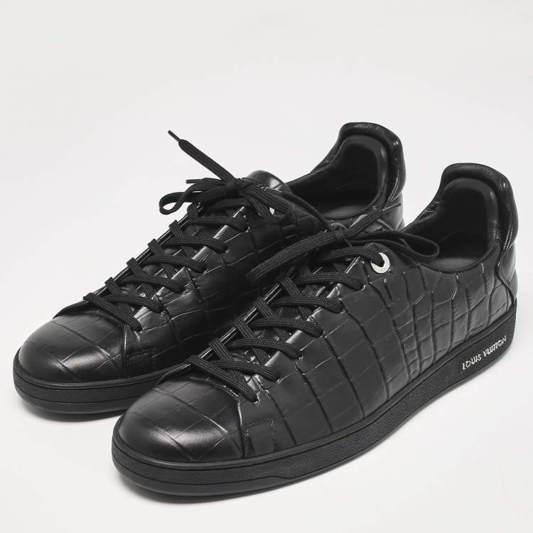 Pre Owned Louis Vuitton Black Crocodile Leather Frontrow Lace Up Sneakers Size 44