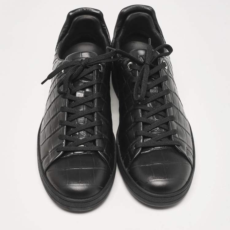 Pre Owned Louis Vuitton Black Crocodile Leather Frontrow Lace Up Sneakers Size 44
