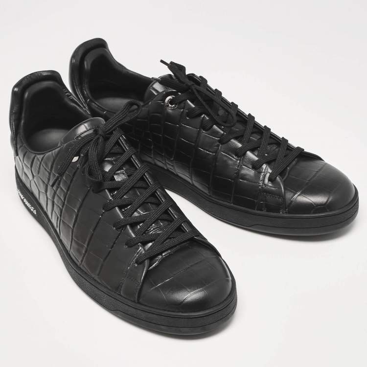 Pre Owned Louis Vuitton Black Crocodile Leather Frontrow Lace Up Sneakers Size 44