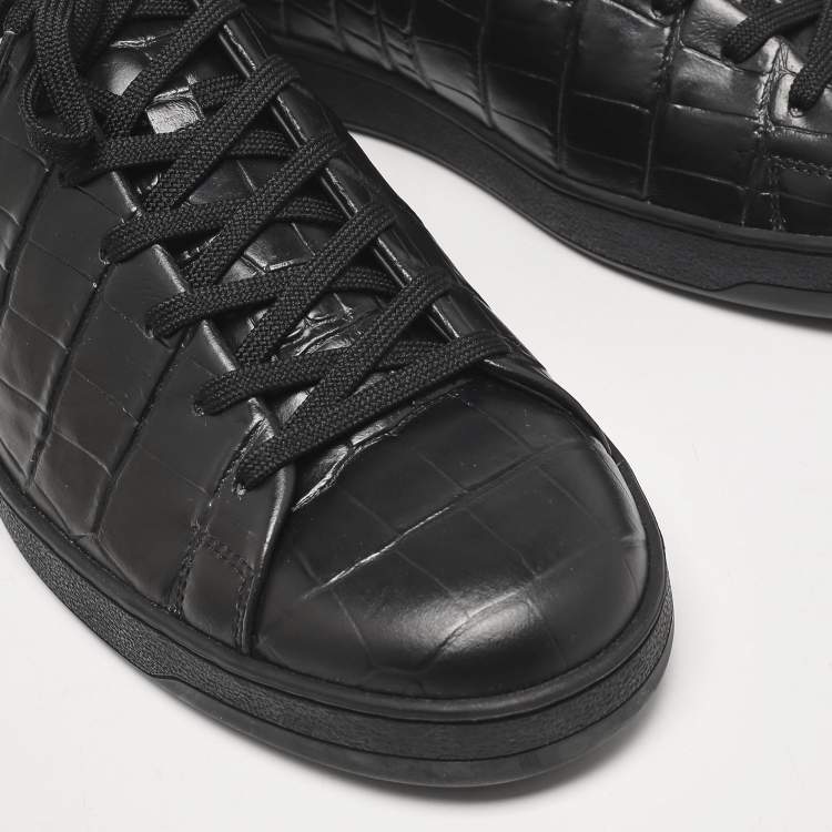 Pre Owned Louis Vuitton Black Crocodile Leather Frontrow Lace Up Sneakers Size 44