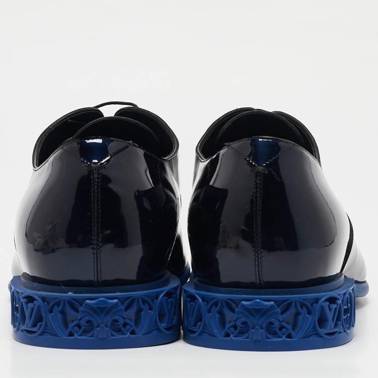 Pre Owned Louis Vuitton Blue/Black Ombre Patent Leather Lace Up Oxfords Size 44
