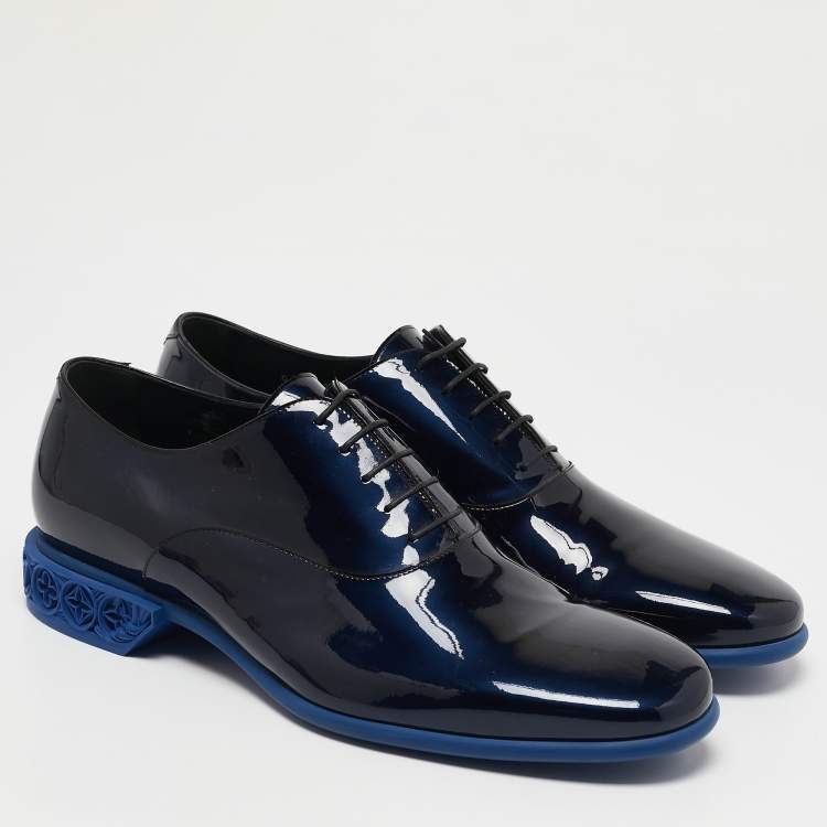 Pre Owned Louis Vuitton Blue/Black Ombre Patent Leather Lace Up Oxfords Size 44