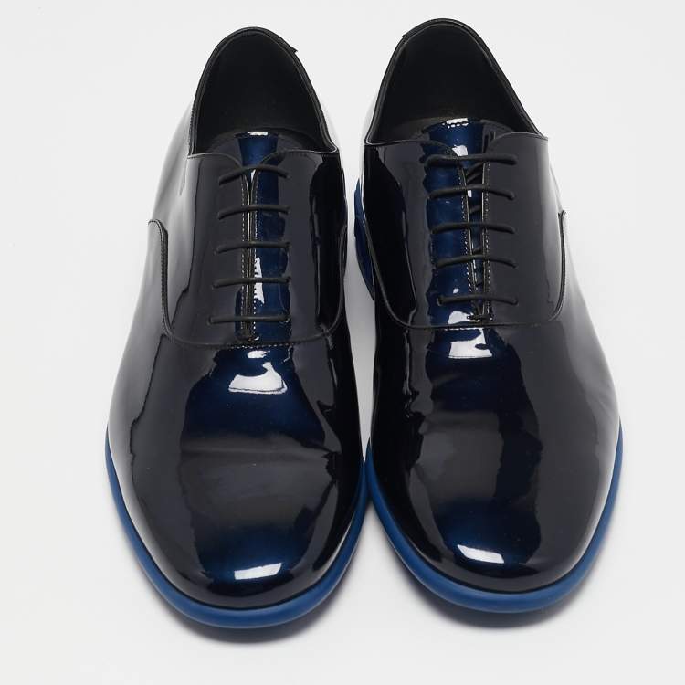 Pre Owned Louis Vuitton Blue/Black Ombre Patent Leather Lace Up Oxfords Size 44