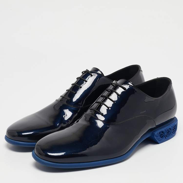Pre Owned Louis Vuitton Blue/Black Ombre Patent Leather Lace Up Oxfords Size 44