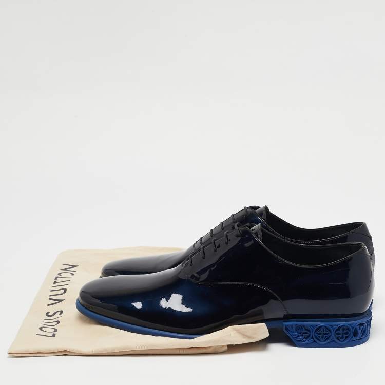 Pre Owned Louis Vuitton Blue/Black Ombre Patent Leather Lace Up Oxfords Size 44