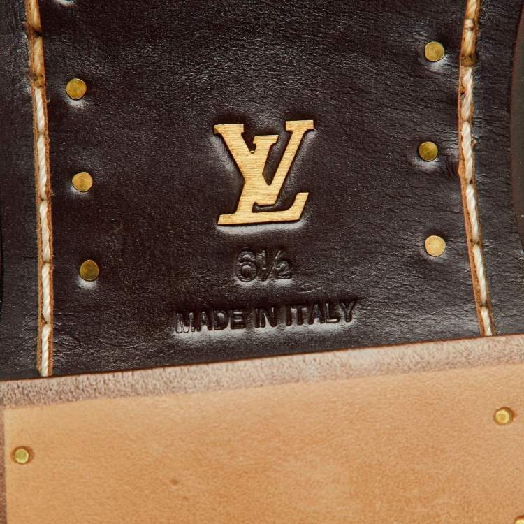 Pre Owned Louis Vuitton Dark Brown Leather Square Toe Lace Up Derby Size 40.5