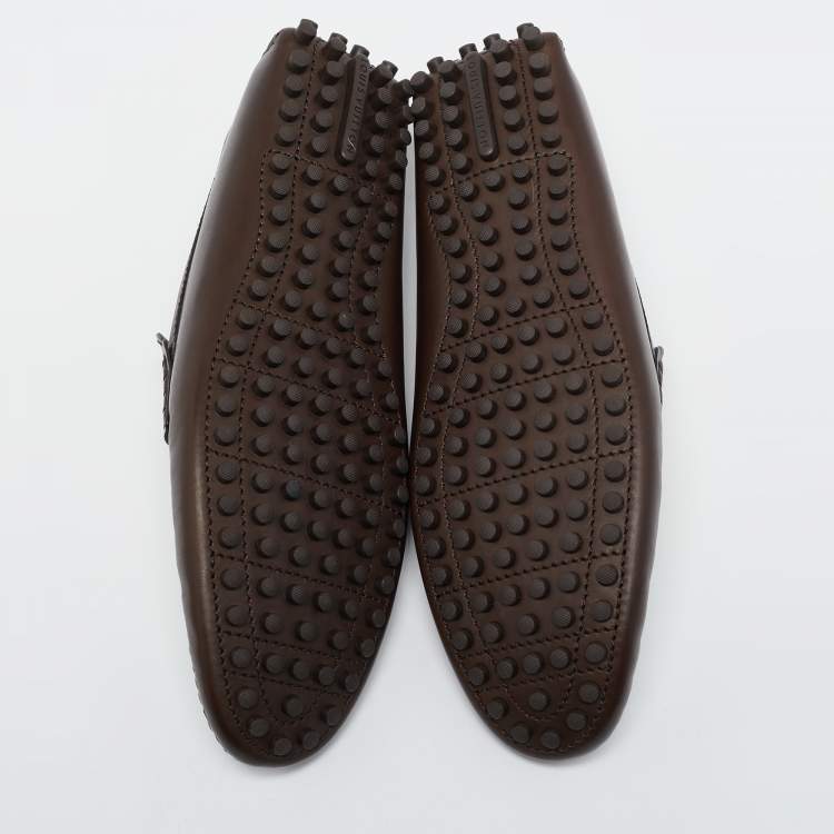 Pre Owned Louis Vuitton Dark Brown Leather Hockenheim Loafers Size 44