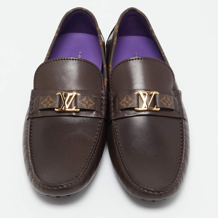 Pre Owned Louis Vuitton Dark Brown Leather Hockenheim Loafers Size 44