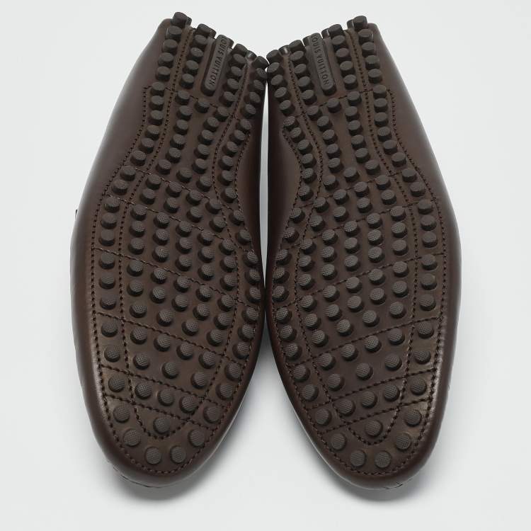 Pre Owned Louis Vuitton Dark Brown Leather Hockenheim Loafers Size 43