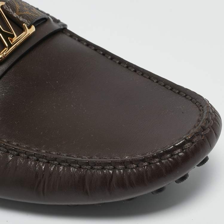Pre Owned Louis Vuitton Dark Brown Leather Hockenheim Loafers Size 43