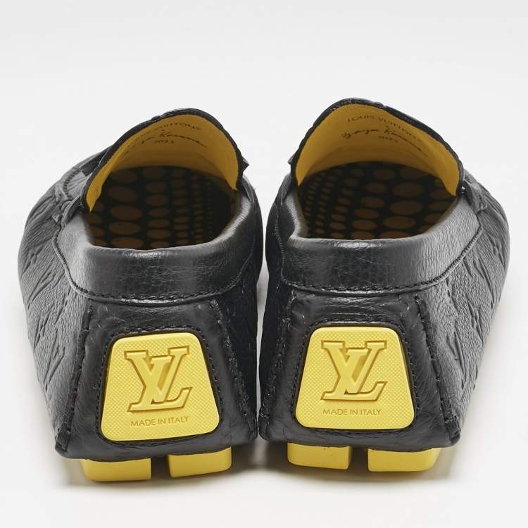 Pre Owned Louis Vuitton Black Monogram Embossed Leather Driver Loafers  Size 43.5