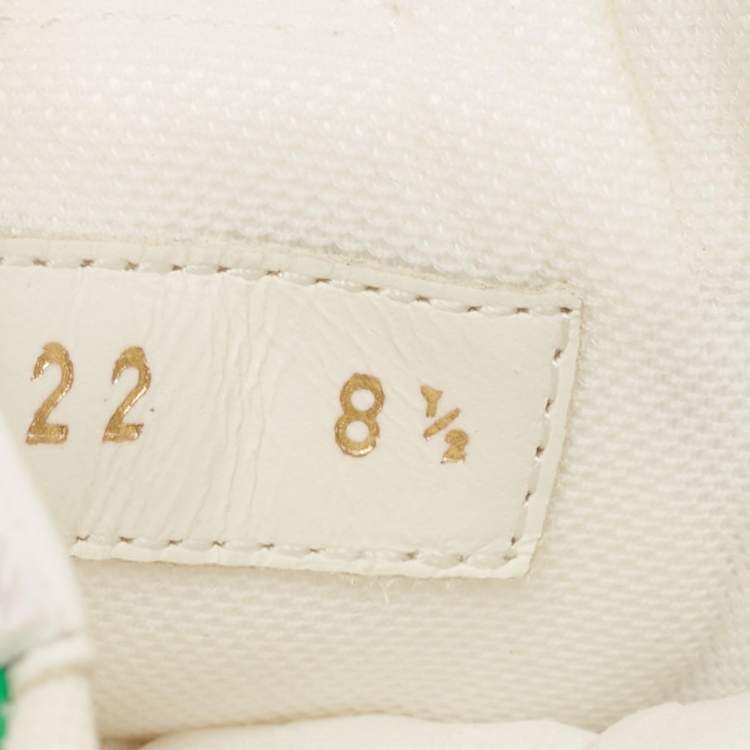 مملوكة مسبقًا Louis Vuitton White/Green Leather and Monogram Canvas Rivoli Low-Top Sneakers Size 42.5